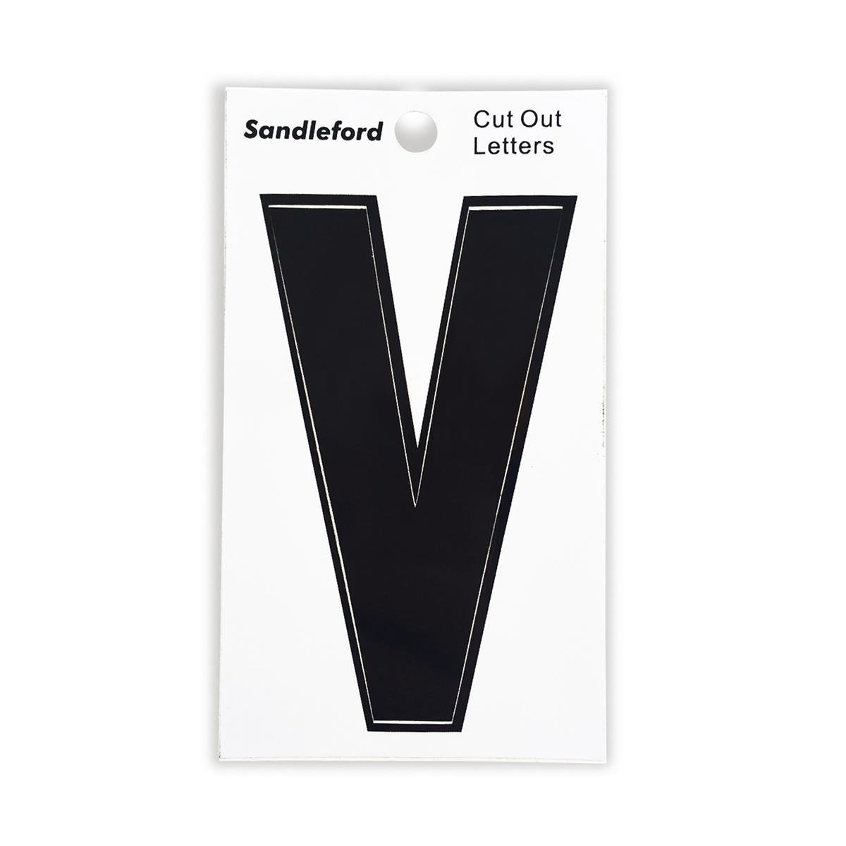 Sandleford 85mm Black Cut Out Self Adhesive House Letter V, Weather Resistant Polycarbonate