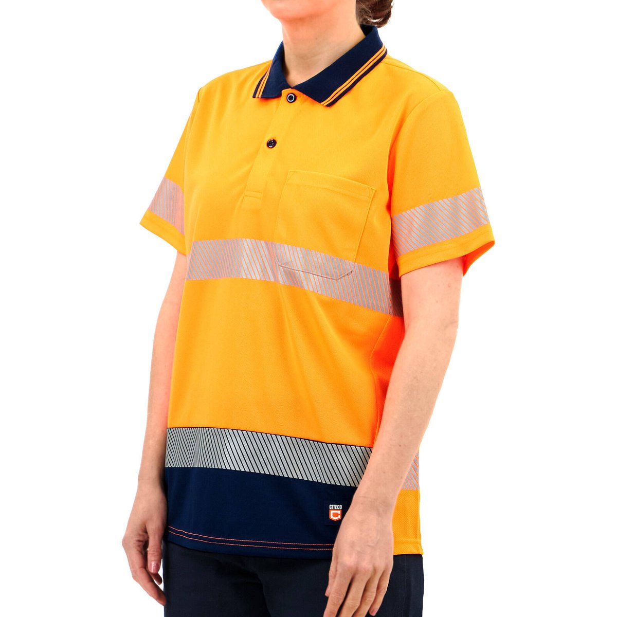 Citeco Women's Orange Hi Vis Short Sleeve Polo - Reflective Polyester, Size 12