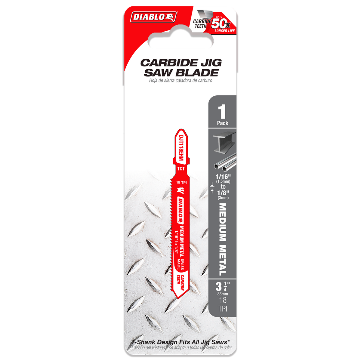 Diablo 83mm Carbide T Shank Jig Saw Blade - 18 TPI - Medium Metal Cutting - SuperSaverAU - view 1