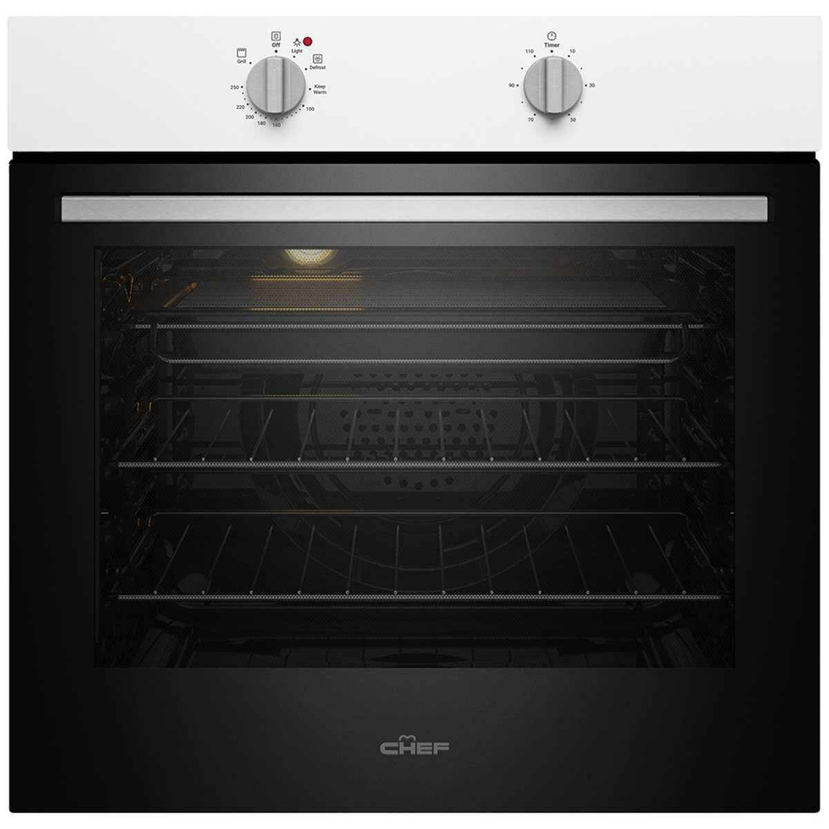 Chef 60cm 3 Function Electric Built-In Oven - 80L, 10A Plug and Lead, White Finish - CVE612WB