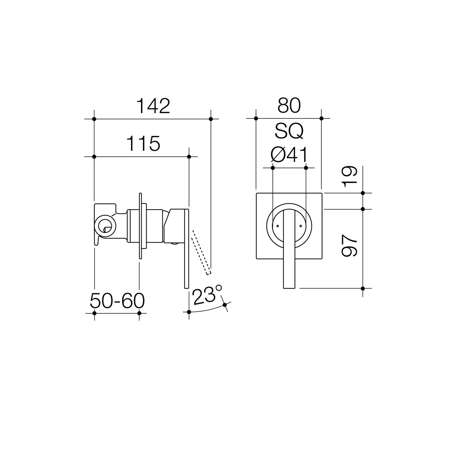 Stylus Yukon Bath / Shower Mixer - 35mm Chrome Brass, Ceramic Disc, Wall Mount, Square Plate