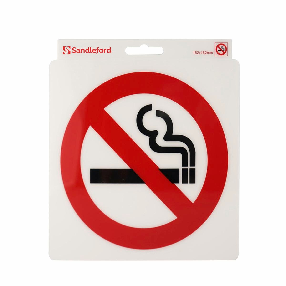 Sandleford 152 x 152mm No Smoking Symbol Self Adhesive Sign, Gloss Weather Resistant Polycarbonate