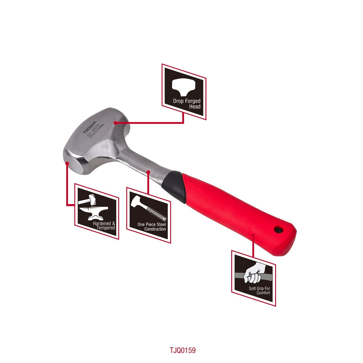 Trojan 1.1kg Steel Club Hammer Red and Black