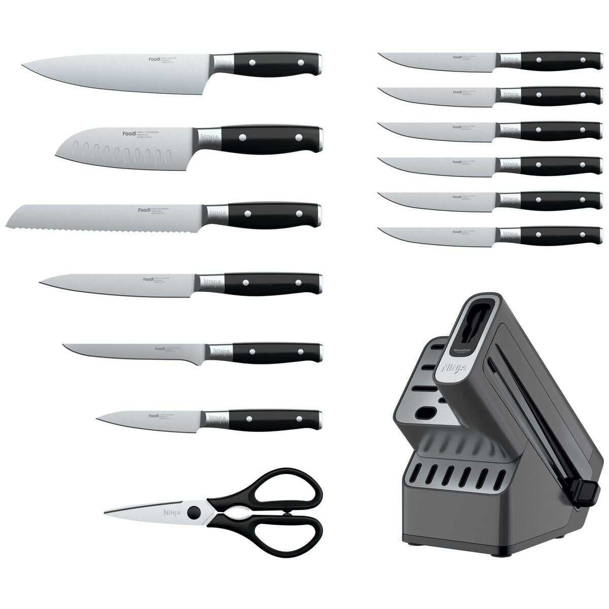 Ninja Foodi NeverDull Premium 13 Piece Knife Block Set - Steak Knives, Shears, Built-In Sharpener - K32013