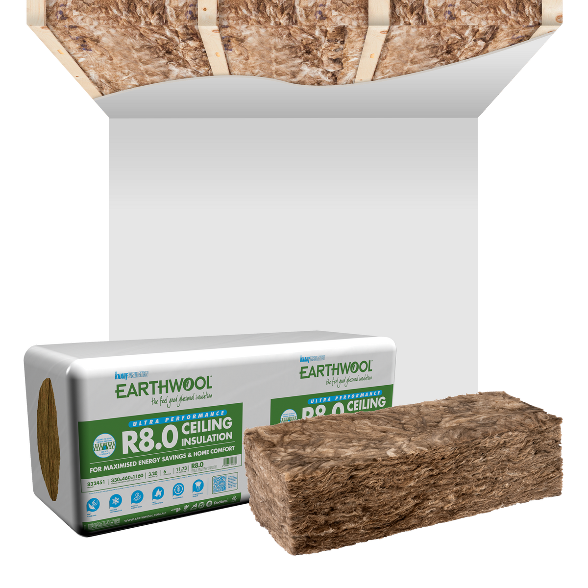 Earthwool R8.0 Ceiling Batt 350 x 620 x 1160mm 7 Pack - High Thermal Performance - SuperSaverAU - view 2