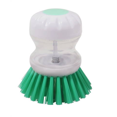 Morgan Palm Dish Brush with Soap Dispenser, Refillable Press-Top, Orange/White PP