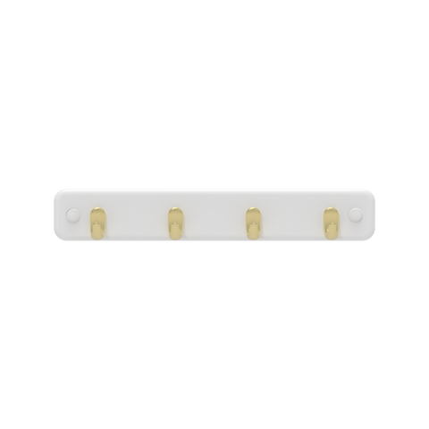 Mode 4 Key Rack - 7 Hooks - Brushed Brass on White Board - 245mm x 40mm x 32mm - SuperSaverAU - view 1