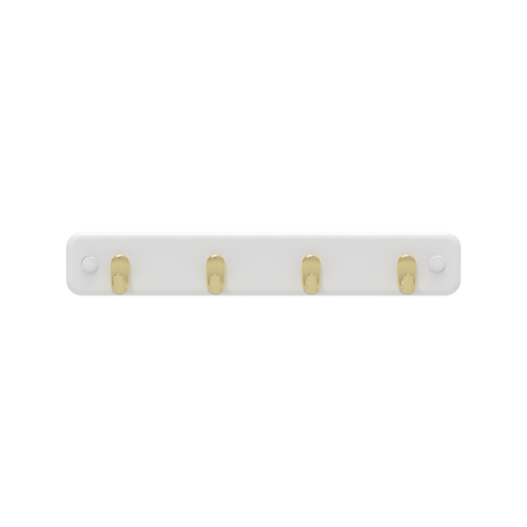 MODE 4 Brushed Brass Hooks White Board Key Rack
