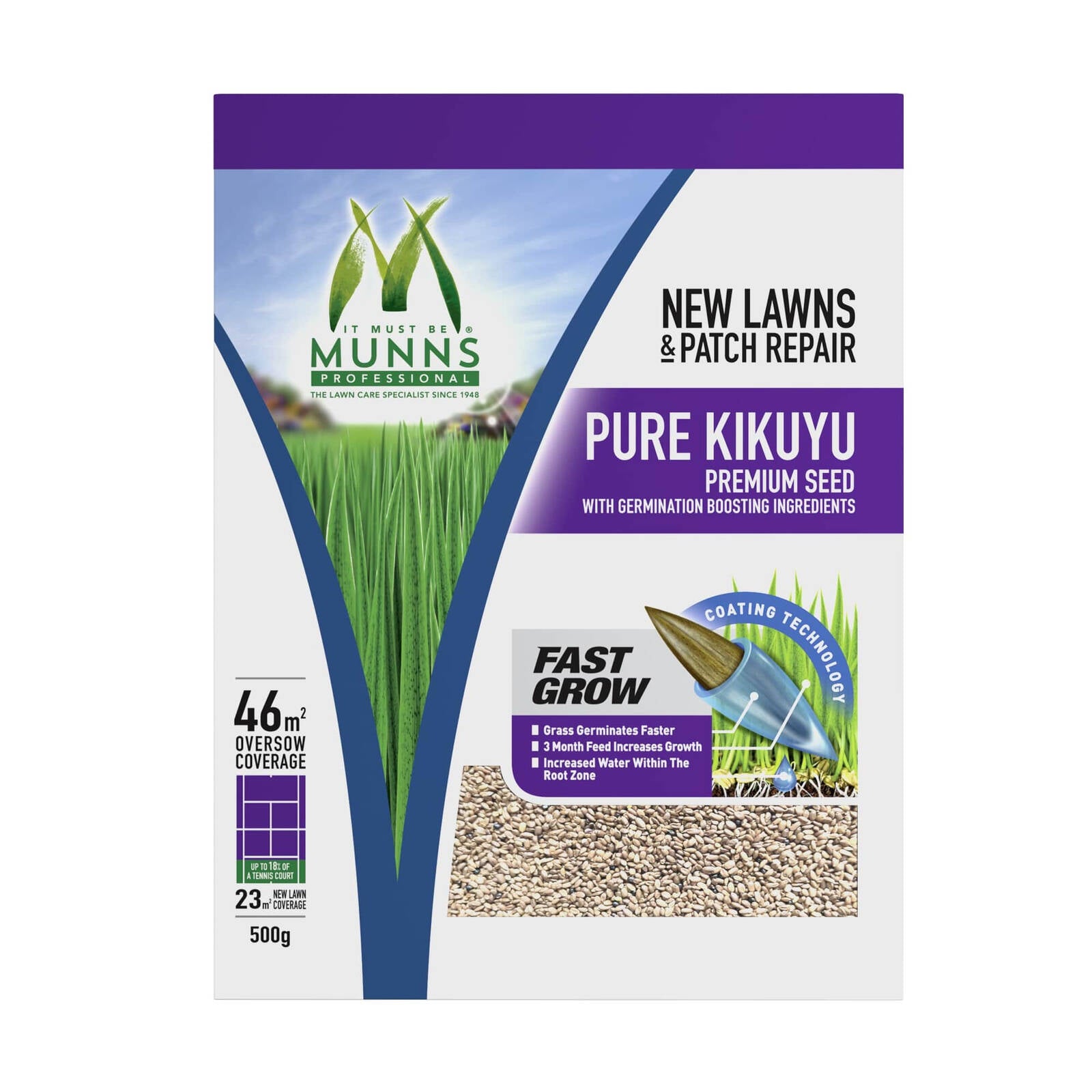 Munns Professional 500g Pure Emerald Kikuyu Lawn Seed Drought Tolerant