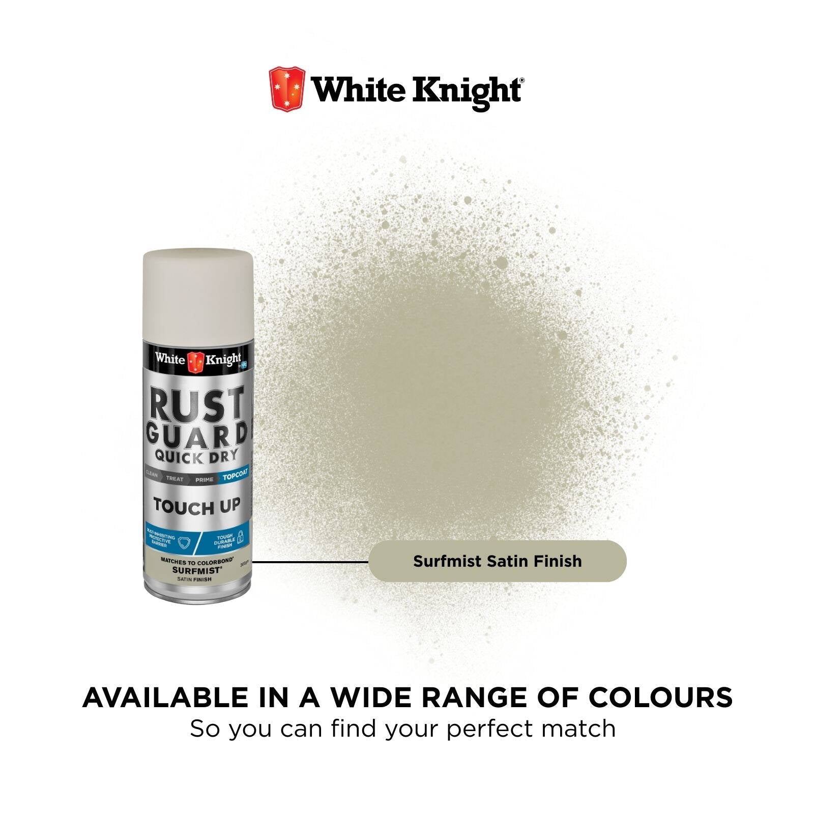 White Knight Rust Guard 300g Surfmist Satin Touch Up Spray Paint, Solvent Based