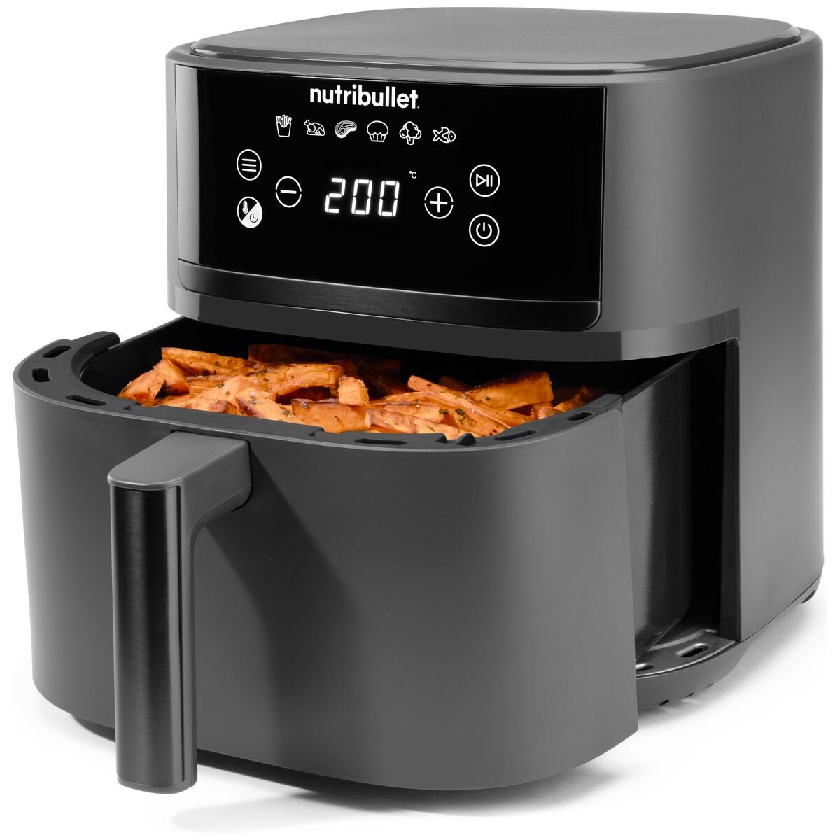 NutriBullet CrispLite Vision 6L Air Fryer - Touchscreen, Reversible Plate, Ceramic Coating - NBA07300