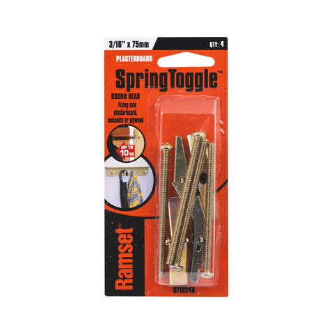 Ramset 3/16" x 75mm Round Head Spring Toggle - 4 Pack, Gold Zinc Plated Steel