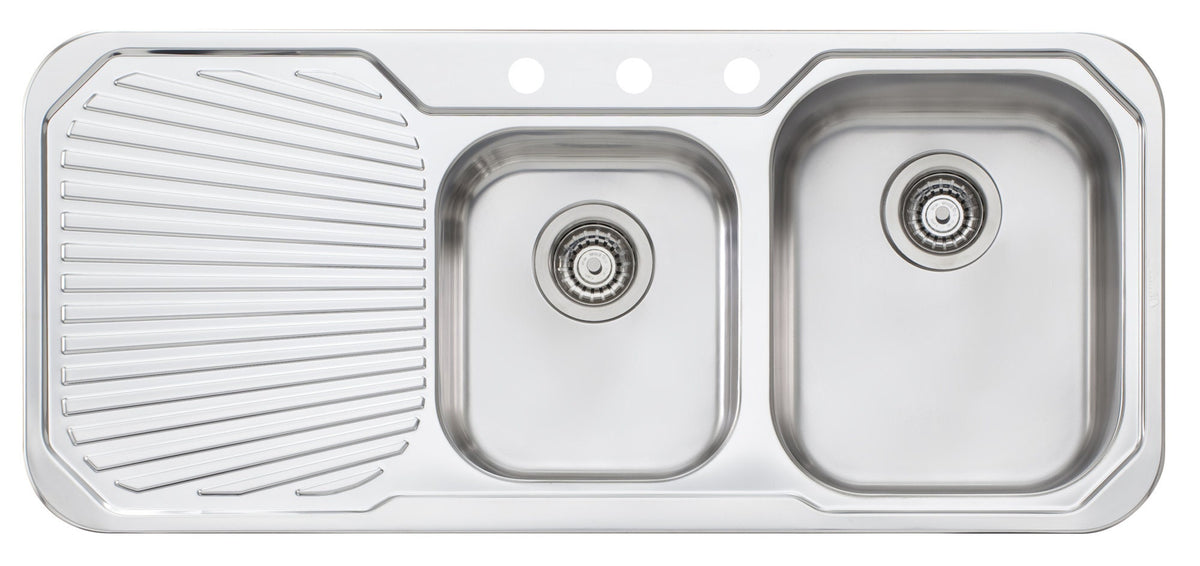Oliveri Petite 1080mm 1 and 3/4 Bowl Sink - Left Hand Drainer, Rear Waste Outlets, Lead-Free - PE3123TH