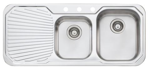 Oliveri Petite 1080mm 1 and 3/4 Bowl Sink - Left Hand Drainer, Rear Waste Outlets, Lead-Free - PE3123TH
