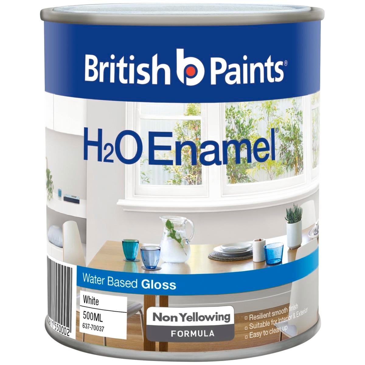 British Paints 500ml White Gloss H2O Enamel Paint Indoor Outdoor
