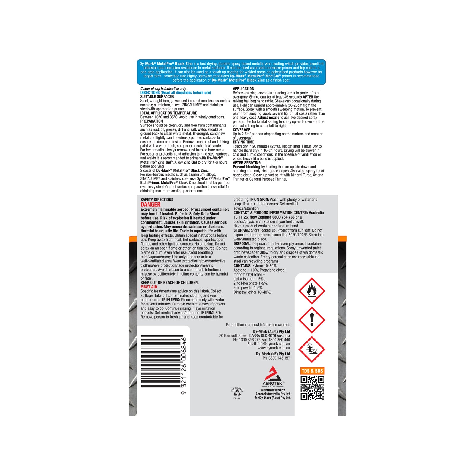 Dy-Mark 400g MetalPro Black Zinc Spray Paint Satin