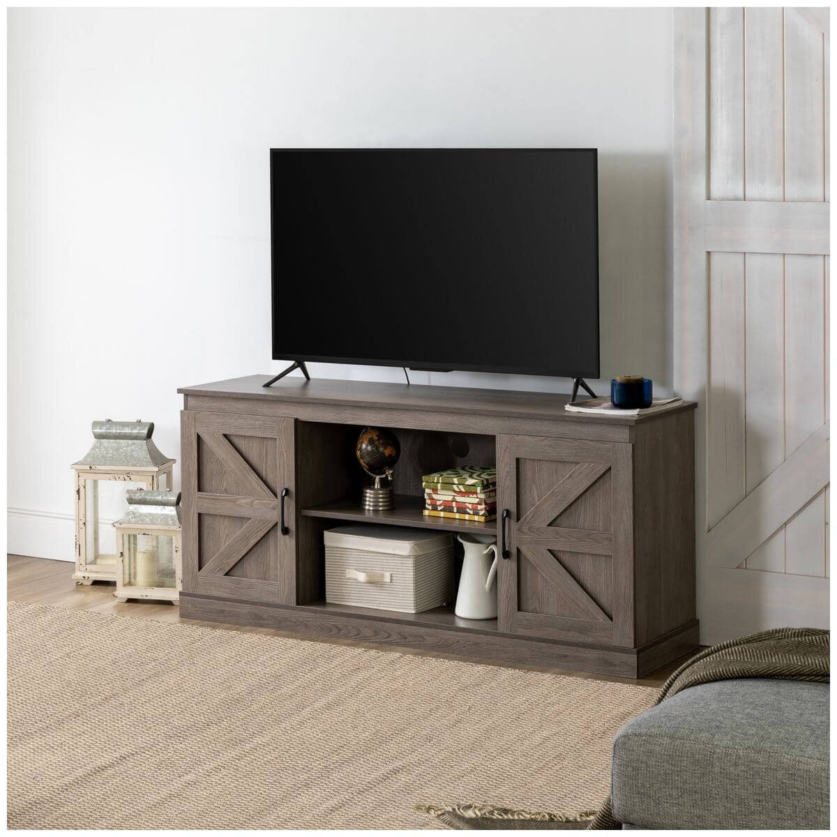 Zinus Wade TV Cabinet - Brown - Three Adjustable Shelves - Cord Ports - Hidden Storage - AU-UTOTV1-16G