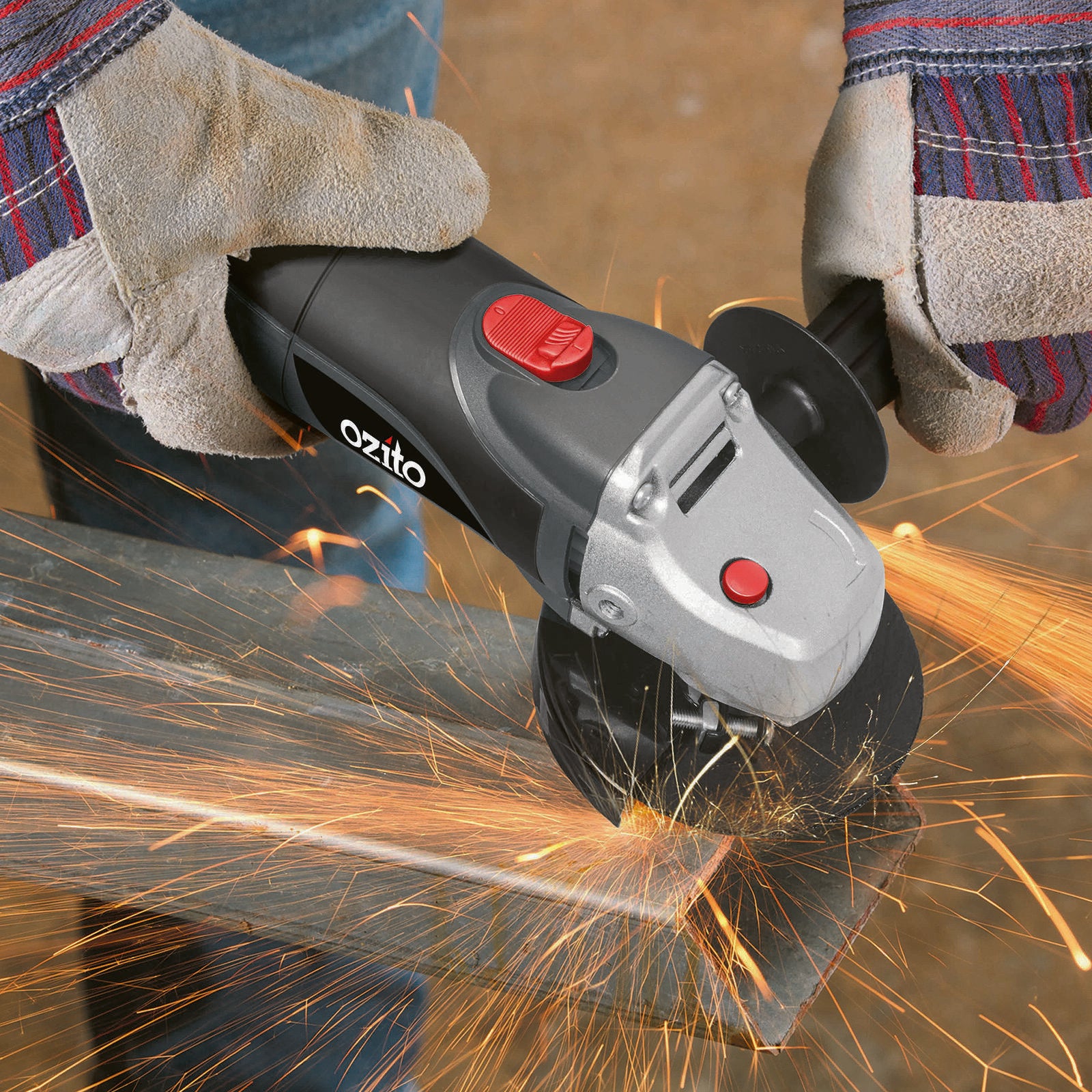 Ozito 100mm 850W Angle Grinder AGS-4050, 4 Inch, Side Handle, Spindle Lock, 12000 RPM