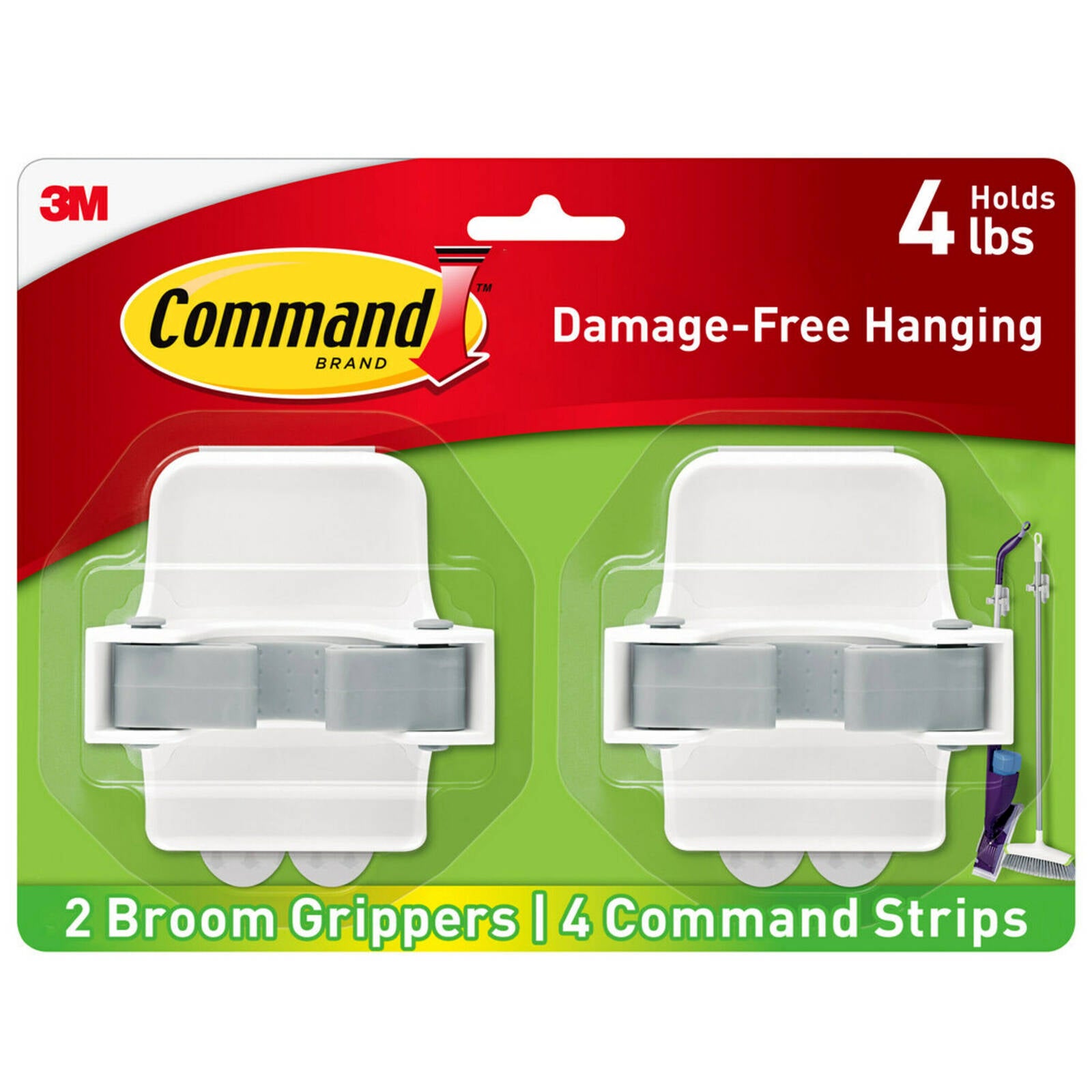 Command 1.8kg Broom Gripper - 2 Pack, Damage-Free