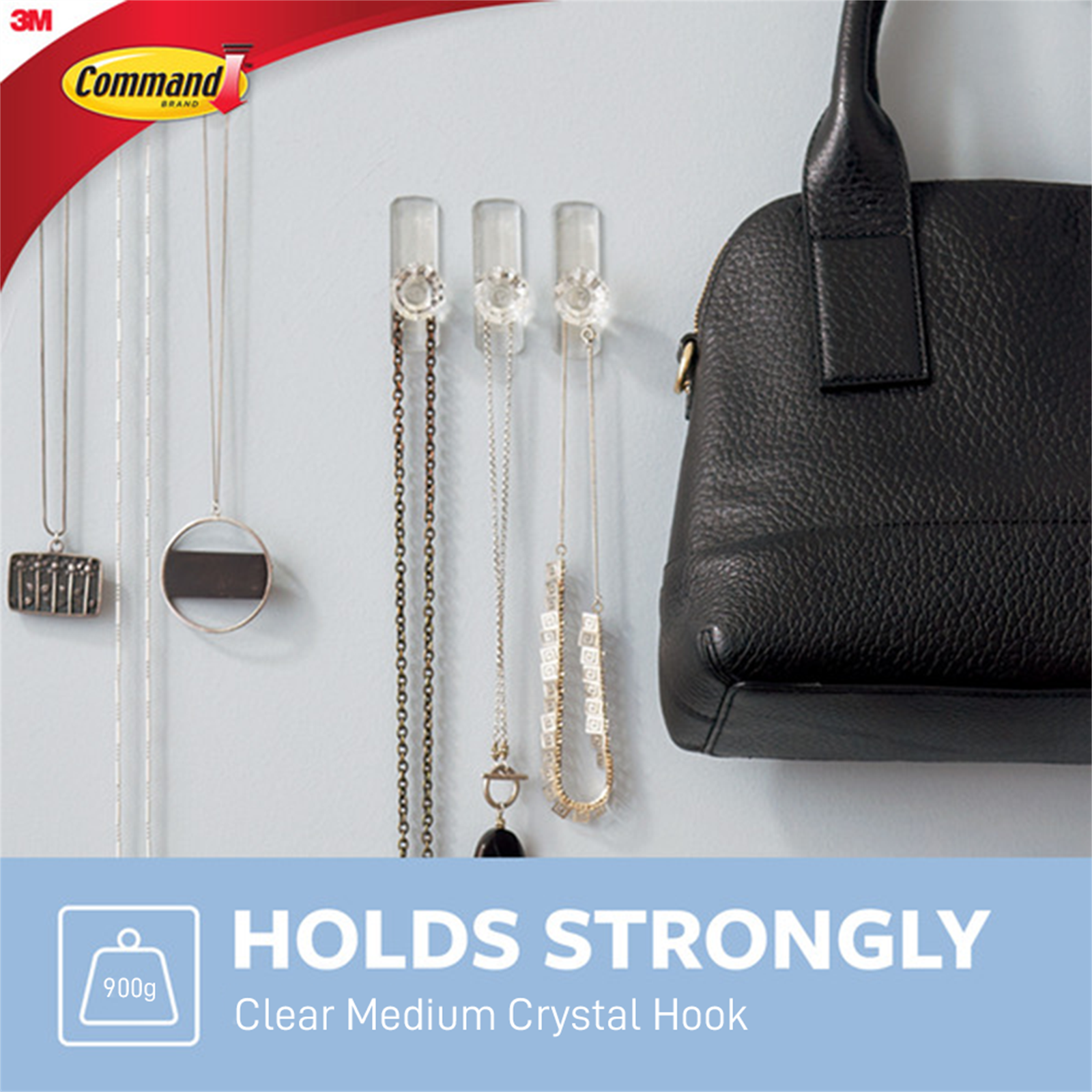 Command Medium Clear Adhesive Crystal Hooks - 2 Pack 900g Damage-Free
