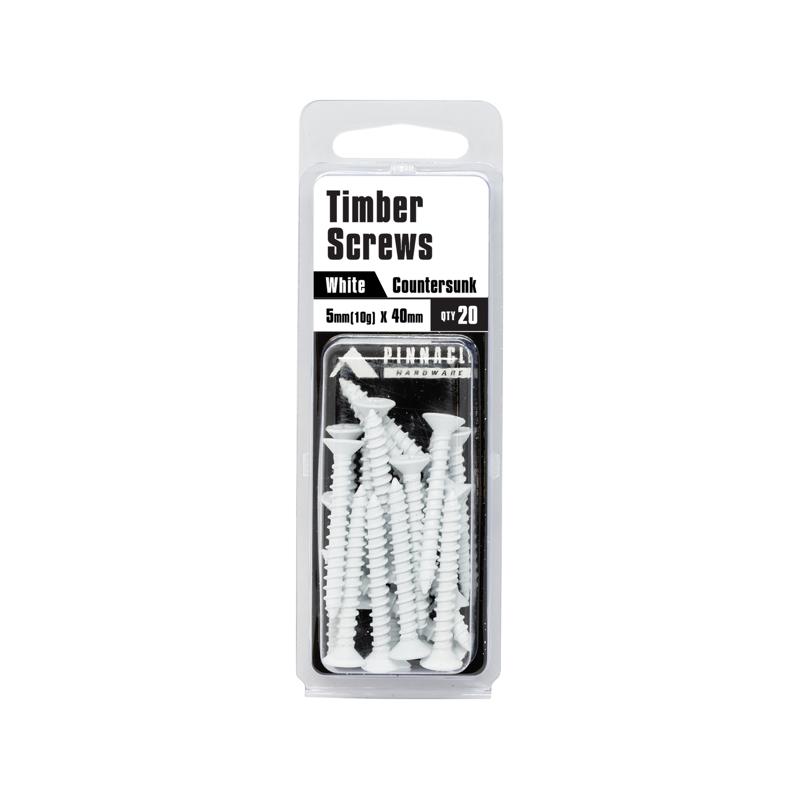 Pinnacle 5.0 x 40mm White Countersunk Timber Screws - 20 Pack