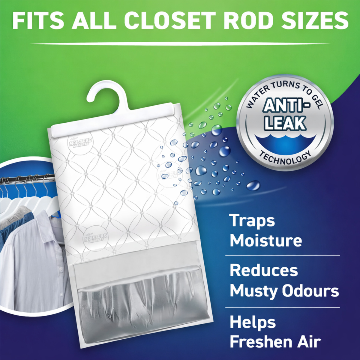 Concrobium Moisture Grabbers Hanging Bag Indoor Moisture Absorber - 3 Pack