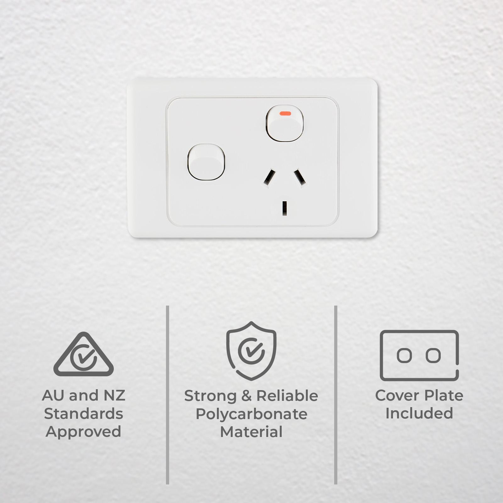 DETA Single Power Point with Extra Switch White Polycarbonate 10A 250V