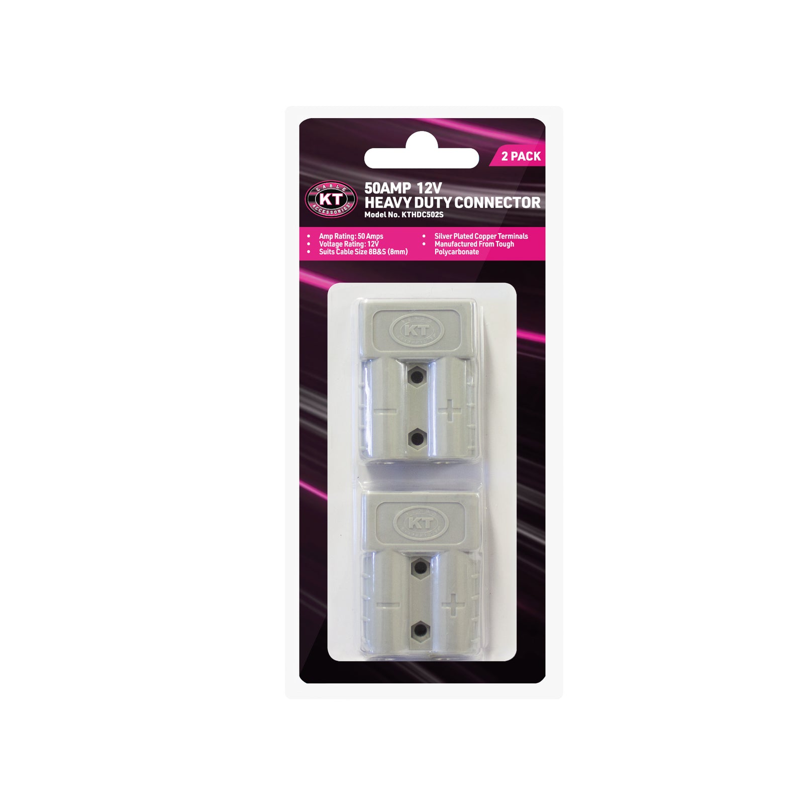 KT Solar 50A Heavy Duty Connector, Polycarbonate, Grey, Twin Pack