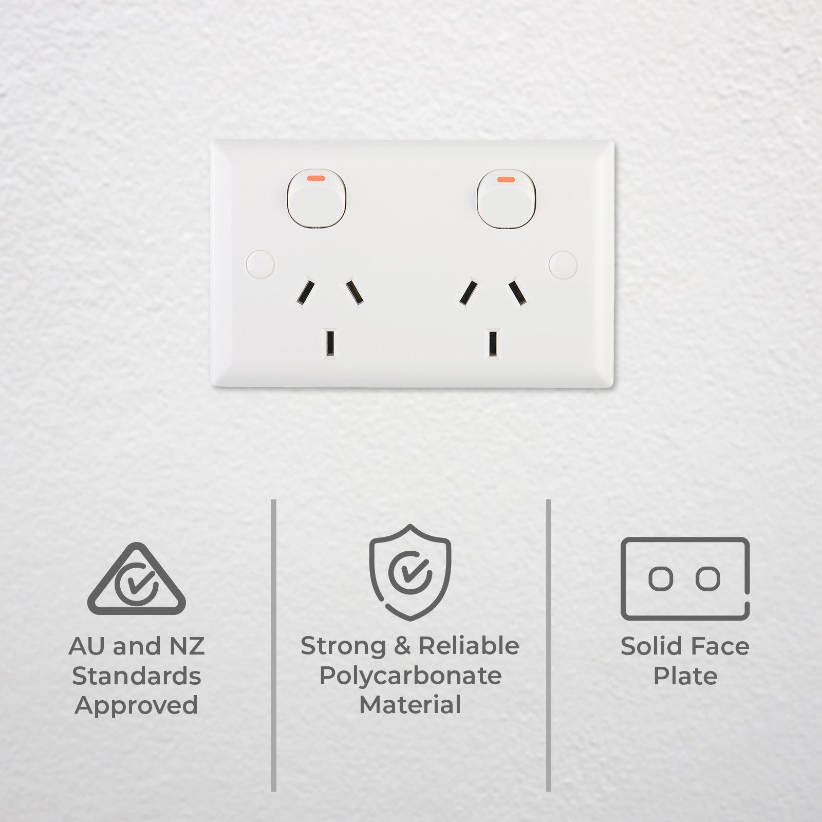 DETA Solid Plate Double Powerpoint White Polycarbonate 10A 250V