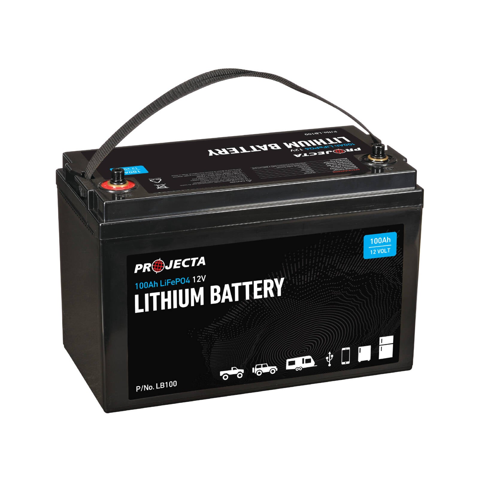 Projecta 100Ah 12V Lithium Battery with Carry Handle & M8 Terminals LB100