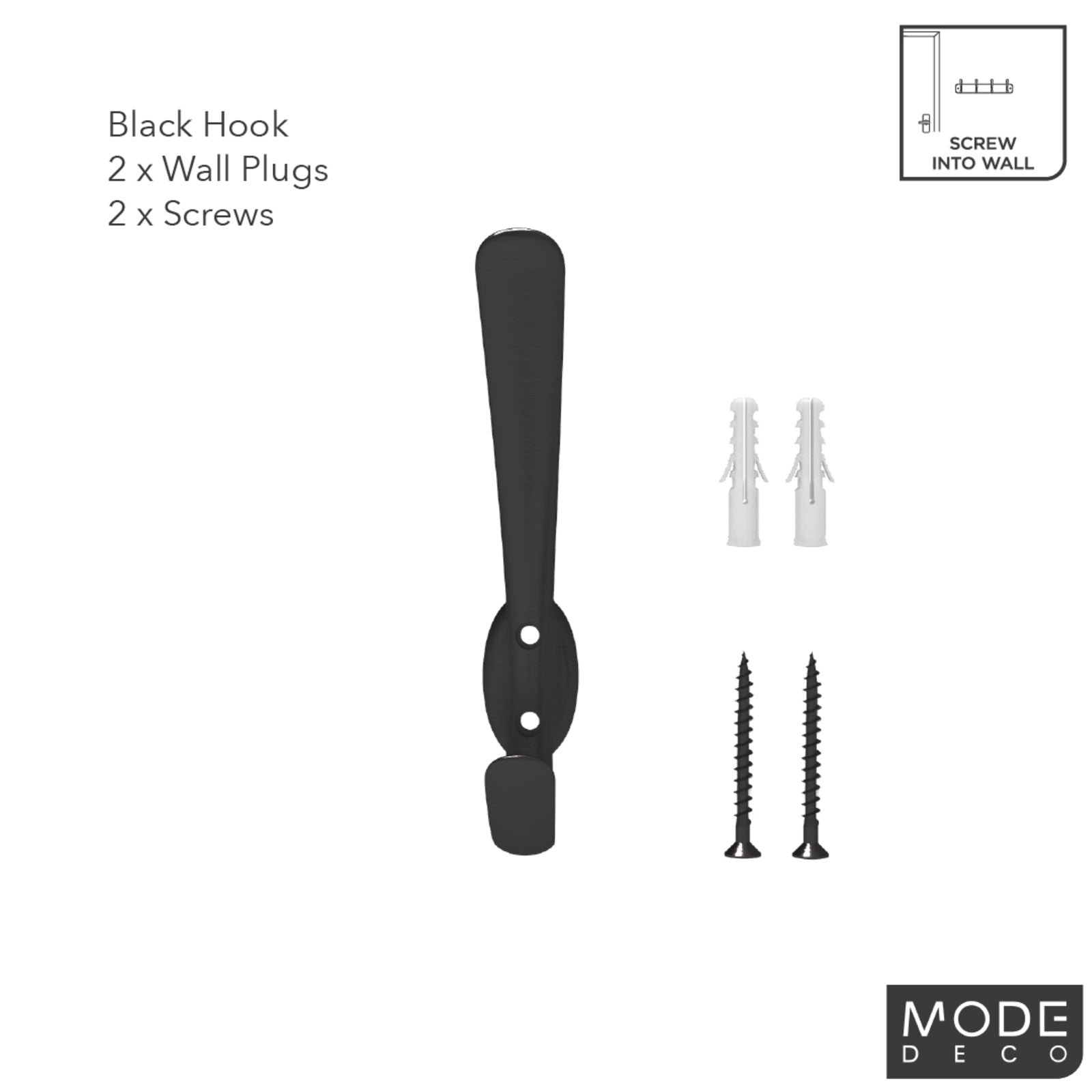 MODE 17 x 115 x 45mm Black Single Hat and Coat Hook