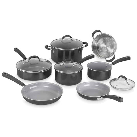 Cuisinart Ceramica Nonstick 11 Piece Cookware Set - Black, Stay-Cool Handles, Glass Lids - 54C11BKXA
