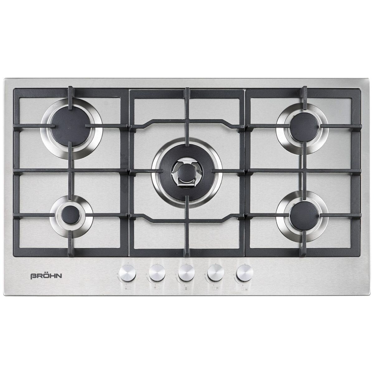 Brohn Stainless Steel Gas Cooktop - 5 Burners, Triple Crown Wok Burner, Front Controls - BRGC9001SS
