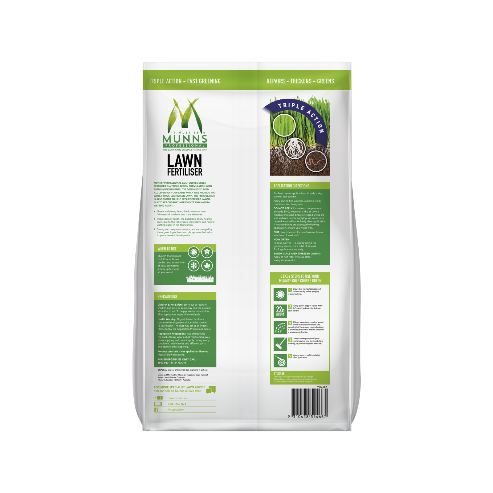 Munns Professional 10kg Golf Course Green Granular Lawn Fertiliser All Lawns
