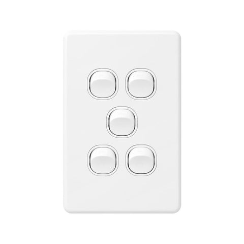 Deta X6 White Five Vertical Switch - 5 Gang - Polycarbonate - Durable - SuperSaverAU - view 1