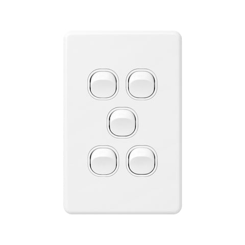 DETA X6 Five Vertical Switch 5 Gang White Polycarbonate 10A 240V