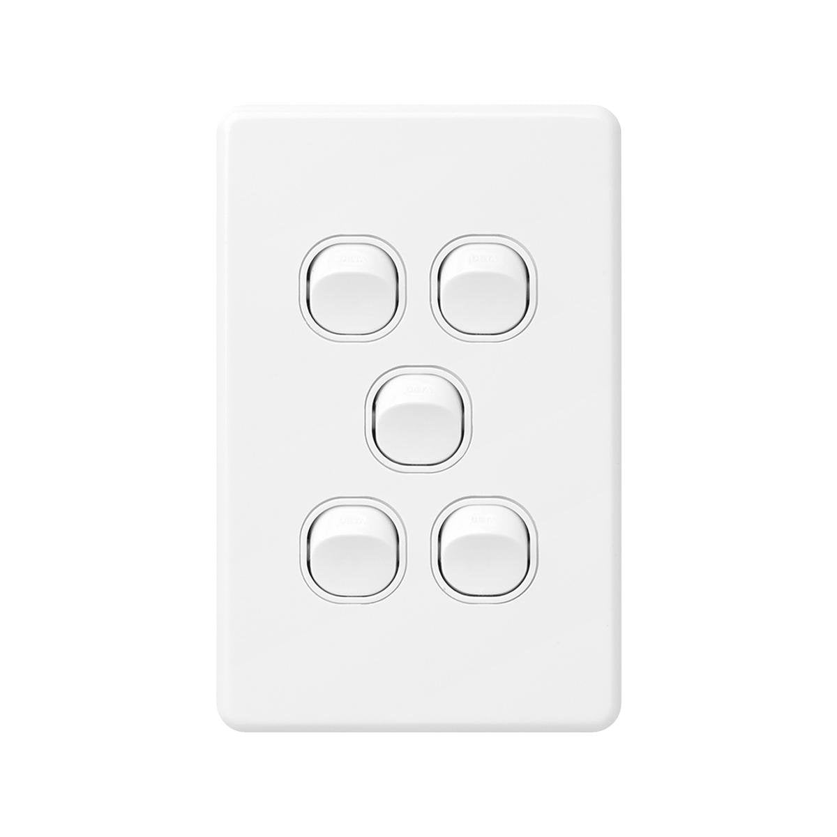 DETA X6 Five Vertical Switch 5 Gang White Polycarbonate 10A 240V