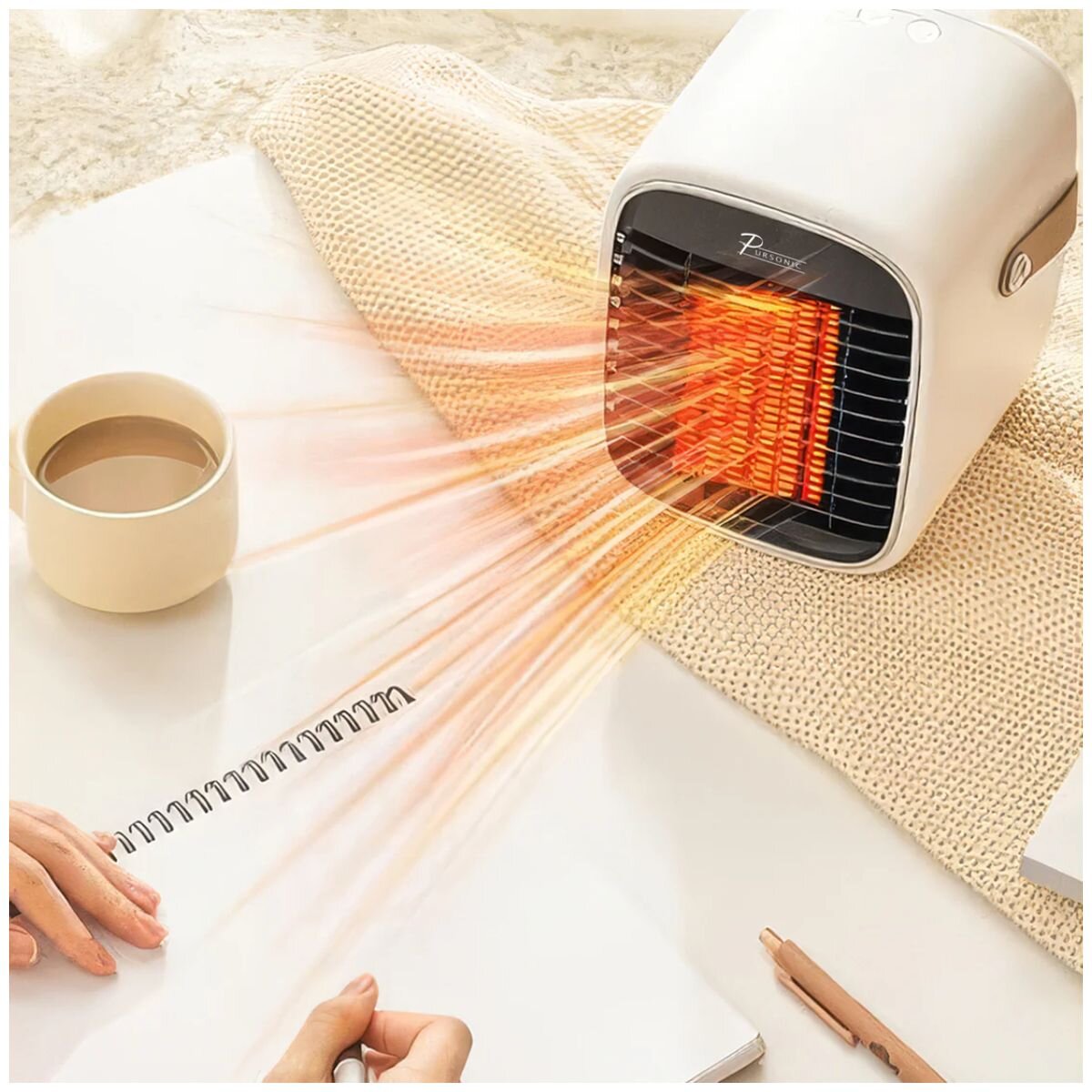 Pursonic Compact Ceramic Heater - White - 3 Heat Settings, Tip-Over Protection - 10004634