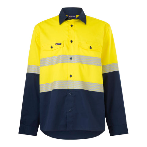 Citeco Men's Yellow/Navy Hi Vis Taped Long Sleeve Shirt - Cotton, Size 3XL