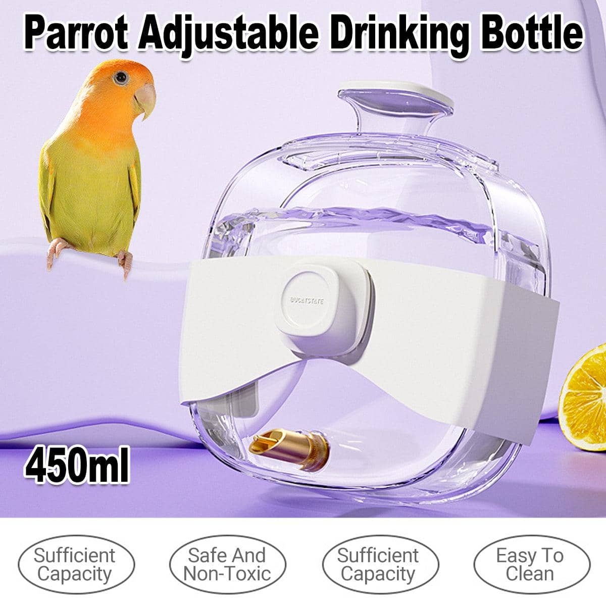 450 ml Parrot Water Bottle with Adjustable Height, Automatic Bird Drinker Feeder