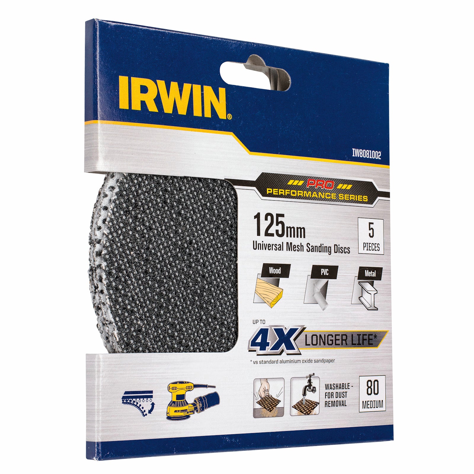 Irwin 125mm 80 Grit Orbital Sanding Disc 5 Pack