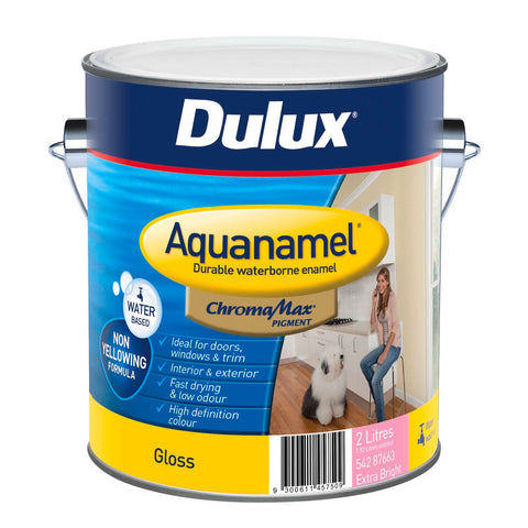 Dulux Aquanamel High Gloss Enamel Paint 2L Extra Bright Base Water-Based