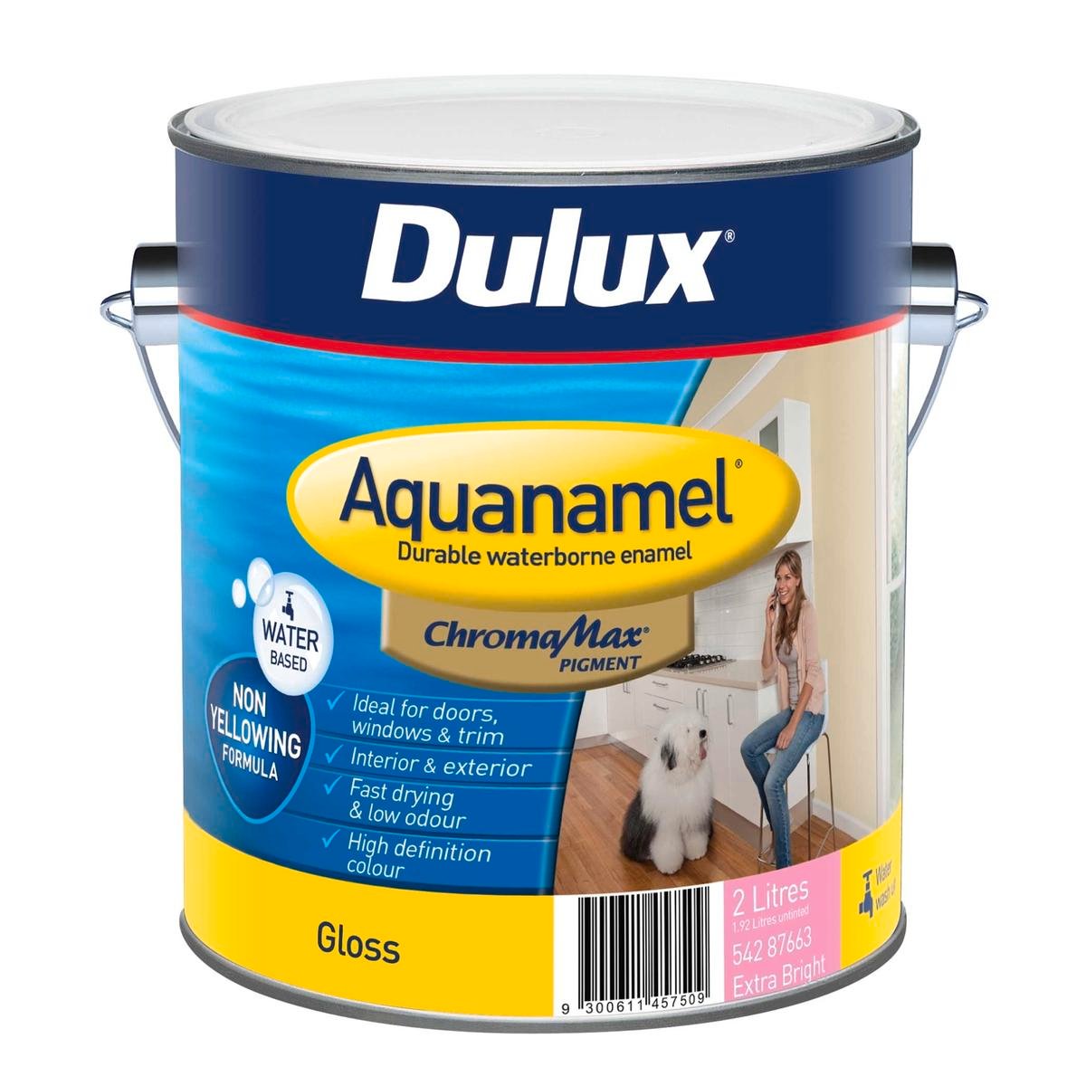 Dulux Aquanamel High Gloss Enamel Paint 2L Extra Bright Base Water-Based