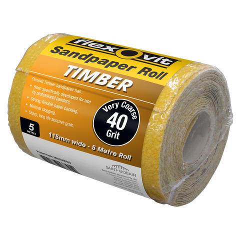 Flexovit 115mm x 5m 40 Grit Aluminium Oxide Timber Sandpaper Roll