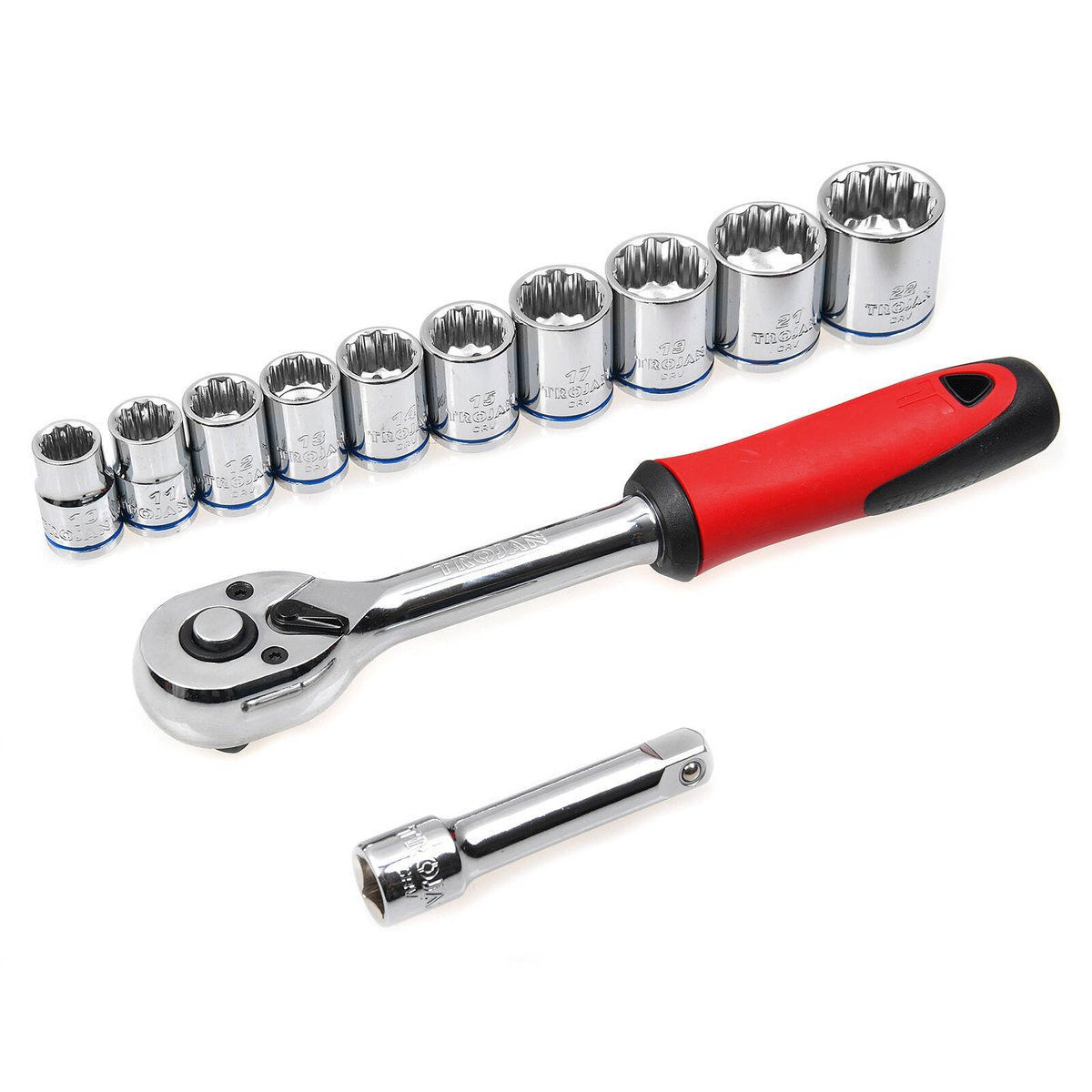 Trojan 12 Piece 3/8" Drive Metric Socket Set, Chrome Vanadium 12 Point