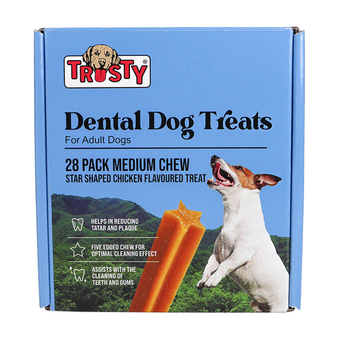Trusty 28 Pack Star Shaped Chicken Flavoured Medium Dental Chew Stick Dog Treats 504g