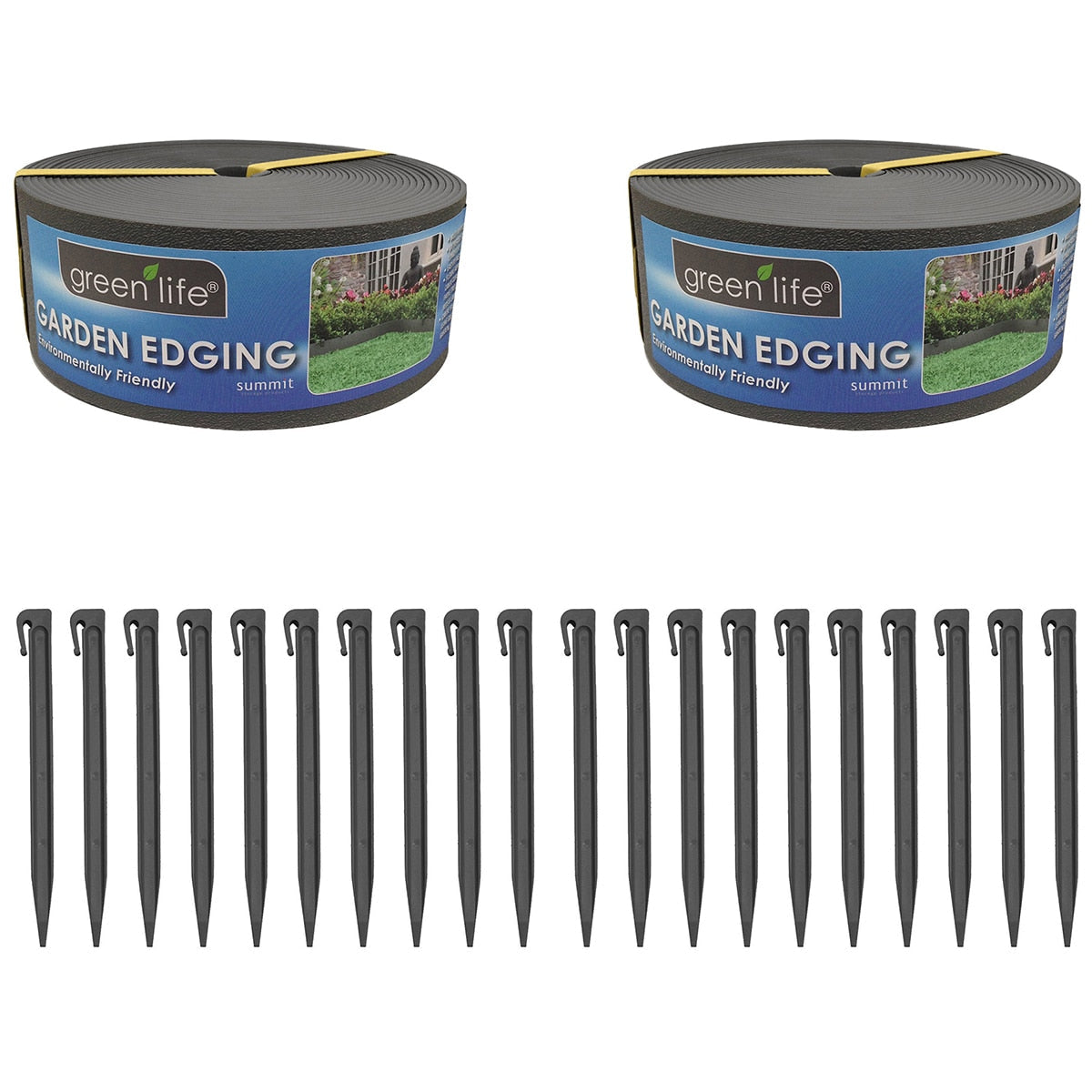 Greenlife Plastic Garden Edging 2 x 1000 x 7.5cm With 20 Pegs Black - SuperSaverAU - view 1