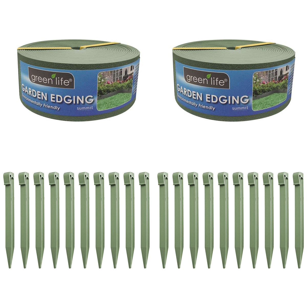 Greenlife Plastic Garden Edging 2 x 1000 x 7.5cm With 20 Pegs Eucalyptus - SuperSaverAU - view 1