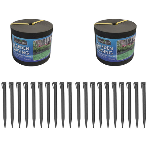 Greenlife Plastic Garden Edging 2 x (1000 x 15cm) With 20 Pegs Black - SuperSaverAU - view 1