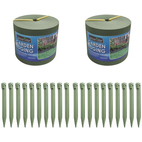 Greenlife Plastic Garden Edging 2 x (1000 x 15cm) With 20 Pegs Eucalyptus - SuperSaverAU - view 1